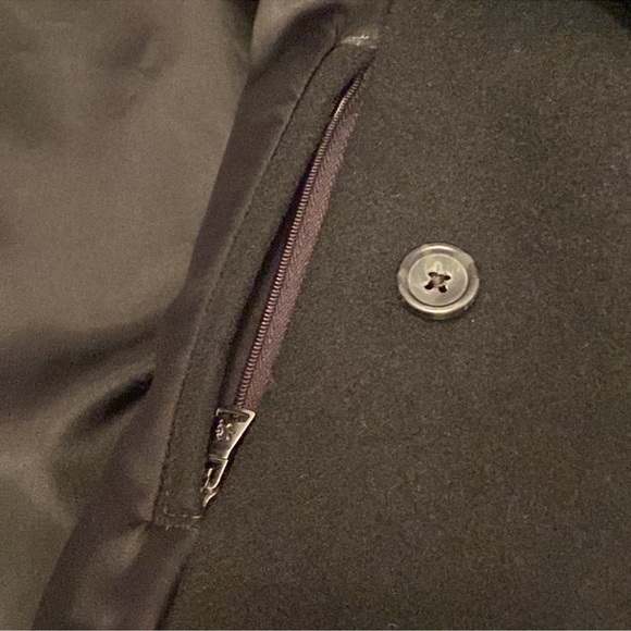 Y2K Express wool pea coat black classic double breasted biased zippered pockets - Picture 15 of 16